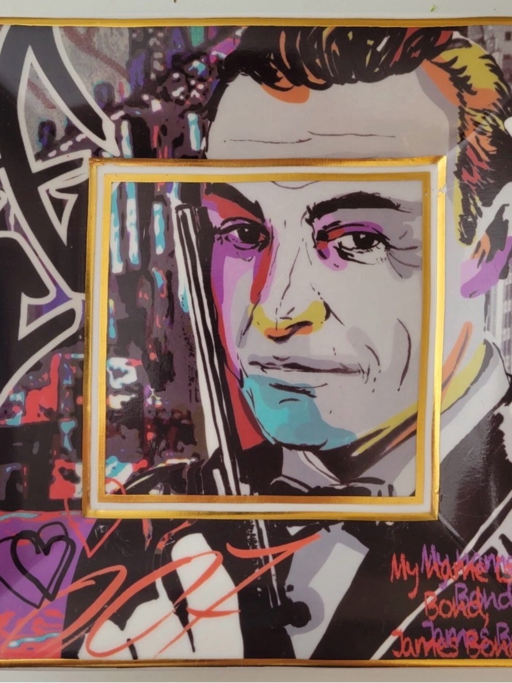 Baci Milano Street Art James Bond 7” Trinket Plate Sean Connery Porcelain Square